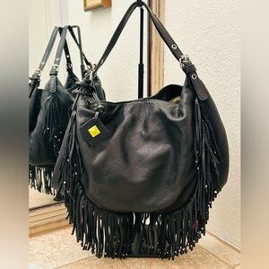 Authentic Donald J Pliner butter soft black leather with fringe and silver studs